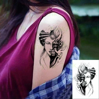 

NEW Temporary Tatoo Sticker body art Half face Japanese Geisha grimace water Transfer Fake Tattoo Flash tatto for women men