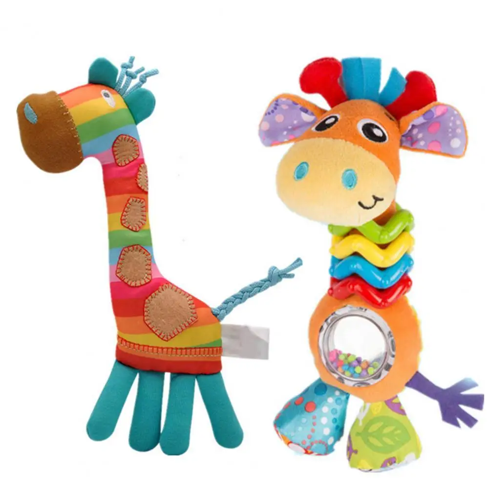 Baby Developmental Learning Soft Plush Giraffe Rattles Handbells Toy Gift 