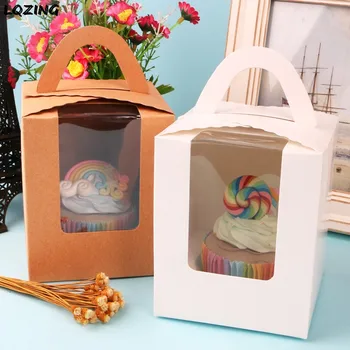 

15pcs Solid Color Single Cake Boxes Handle Bakery Gift Boxes European New Style Kraft Paper Box Kraft Paper Christmas Candy Box