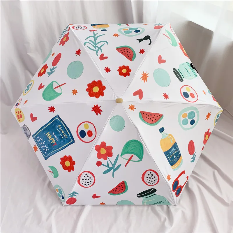 Girl Folding Sun Umbrella Five Fold Sunny Rain Dual-use Sunscreen UV Protection Portable Lady | Дом и сад