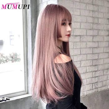 

MUMUPI Straight Cosplay Lolita Wigs with Bangs Gray Purple Synthetic Hair Japan Harajuku Cosplay Wigs for Women Heat Resistant