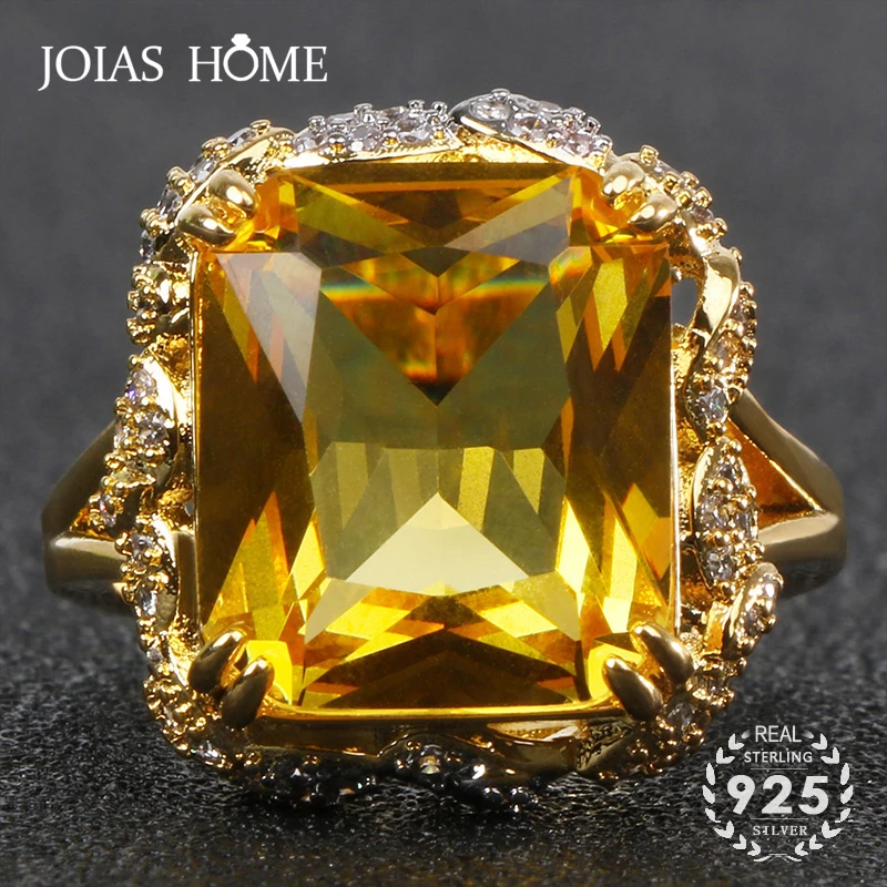 Joiashome Luxury Charms Ring 925 Sterling Silver Jewelry With Square Shaped Citrine Gemstone Wedding Engagement Rings Size 6-10 Silver Ring Wedding Rings Silver Rings Gemstone Ring