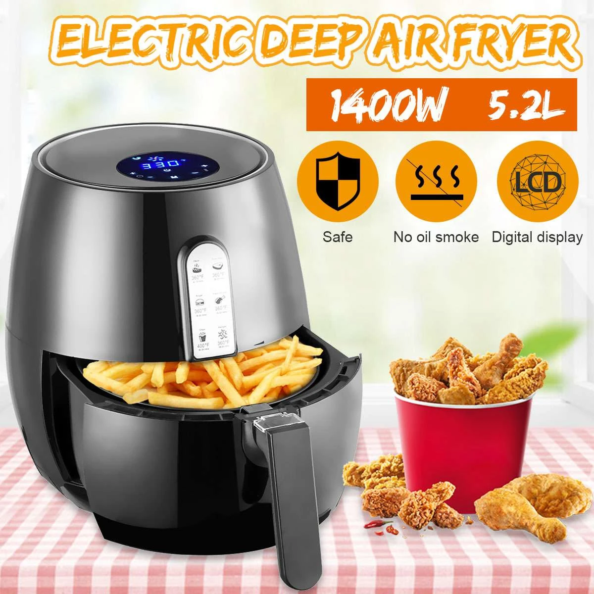 Brandweerman Onderwijs functie 1400W Power Lucht Friteuse Zonder Olie Elektrische Airfryer 5.2L Friteuse  Touch Screen Led Digitale Keukenapparatuur Voor Koken|Elektrische  Friteusses| - AliExpress