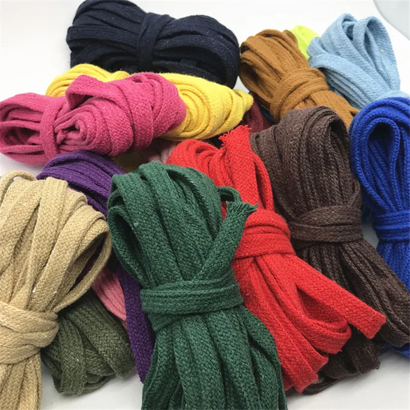 Colored Cotton Braided Rope Hollow Flat Twisted Cord 10 mm * 10M Sports Belt DIY Sewing Tape Rope Shoes Hat Decoration 14 colors