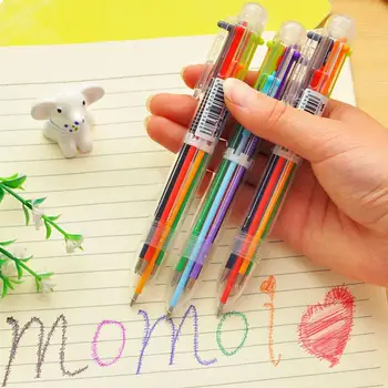 

Creative Multicolor Ballpoint Pen Lovely Oil Pen Stationery Press Six Color Oil Pen for Student Prize Kid Gift