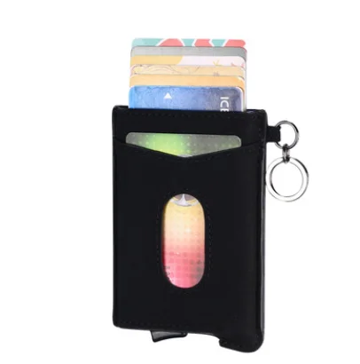 Vintage Cowhide Leather Business Smart Wallet RFID Card Holders Slim Antitheft Security ID Holders Aluminum Box Pup Up Card Case - Цвет: black2