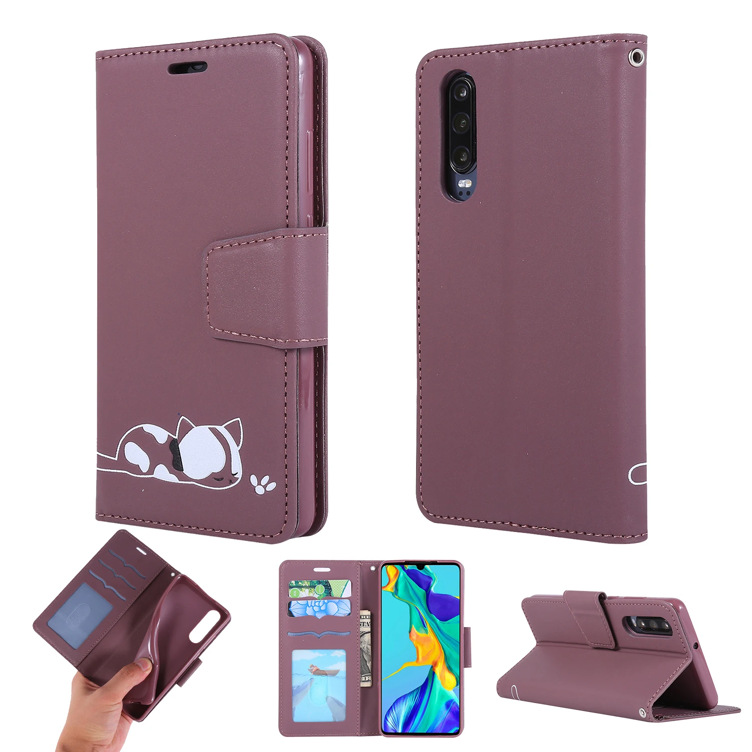 Чехлы для Etui HuaWei P20 Pro из искусственной кожи с Откидывающейся Крышкой и кошкой для Honor 10Lite 8A P30 Pro Lite P smart Y6 Y7 Fundas