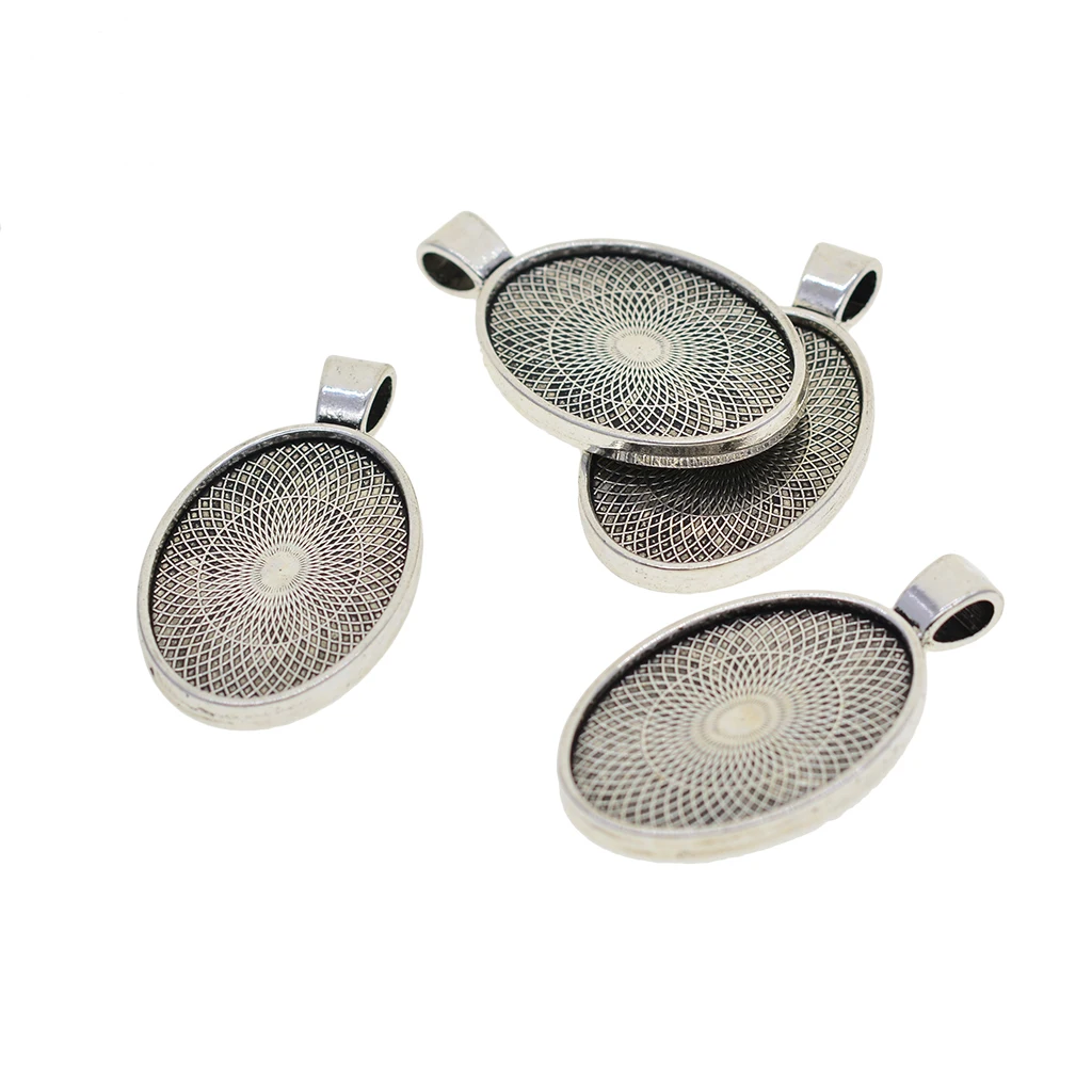 20pcs 30x20mm cabochon base pendant setting trays DIY blank jewelry bezels antique silver color, oval base