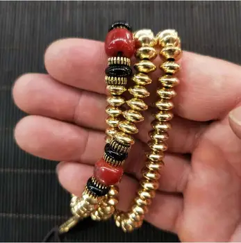 

Livraison directe rétro népal cuivre perles 108 pur laiton Bracelet tibétain 7mm bouddha perles prière chapelet 108 Mala mode ho
