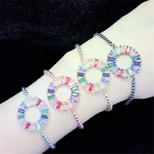 10 шт./лот, высокое качество, латунный браслет, ПАВЕ, радуга, CZ, петля, Круглый, регулируемый браслет, модные ювелирные изделия