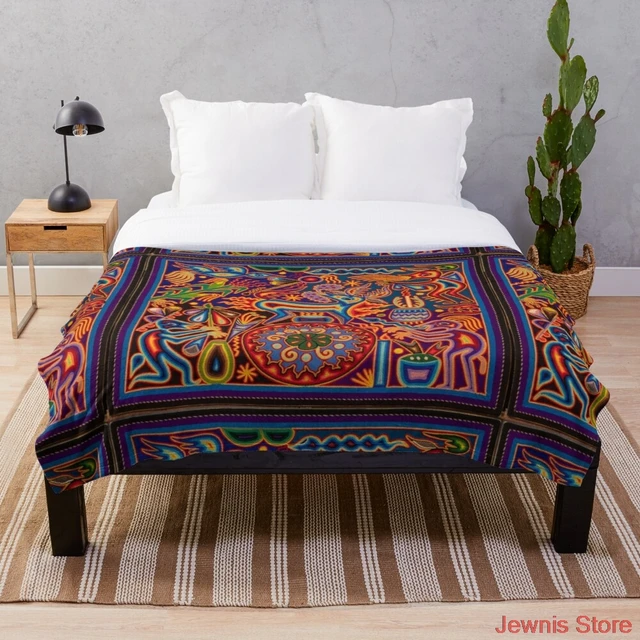Huichol Throw Blanket Super Soft Printing Family Car and Sofa Bed throws Summer Office Quilts black