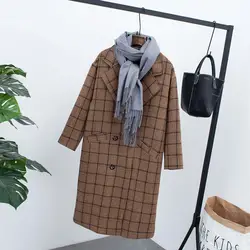 Винтаж плед шерстяное пальто для женщин зима 2018 Лидер продаж утепленные мягкие свободные верхняя одежда корейский High Street повседневное