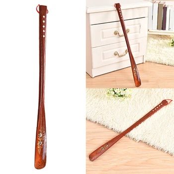 

Practical Lifter Long Handle Red Useful Wooden Shoe Horn Portable Flexible Stick Home 55cm Hanging Loop Durable