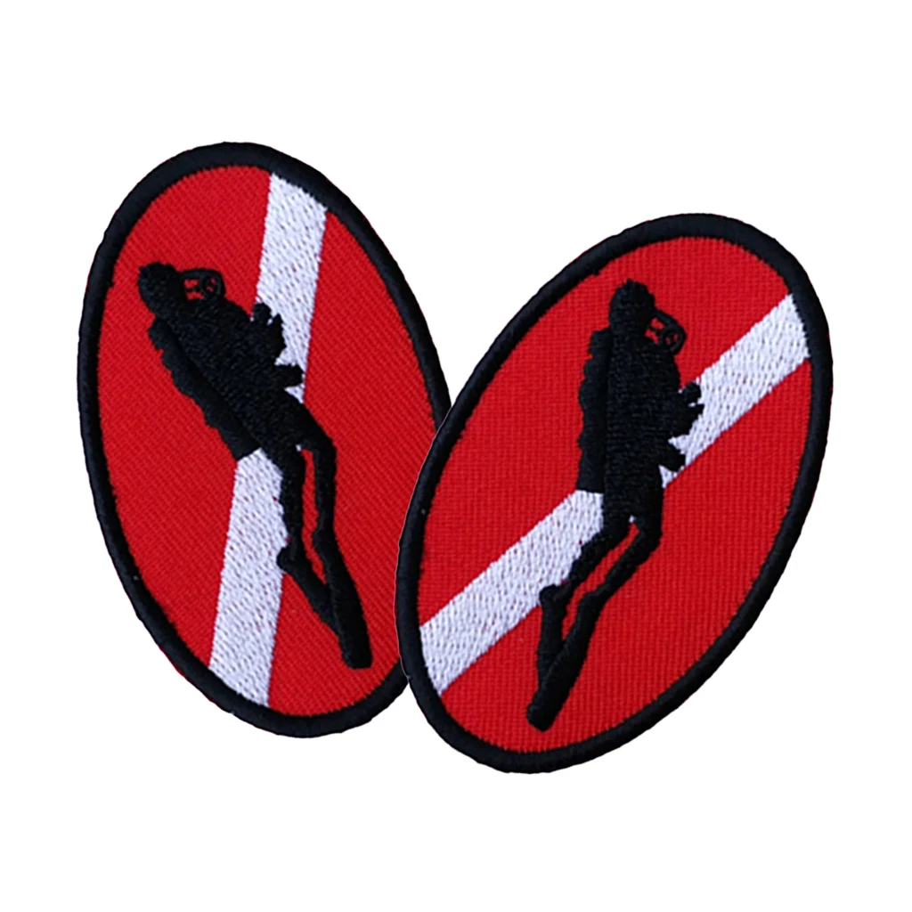 2pcs Scuba Diving Diver Flag Patch Backpack Badge Iron On Patches