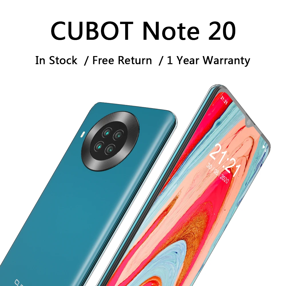 CUBOT Note 20 Mobile Phone  6.5″ HD Display 4200mAh Battery NFC Smart Phones Android 10.0 Rear Quad Camera Cellphones 64gb Rom
