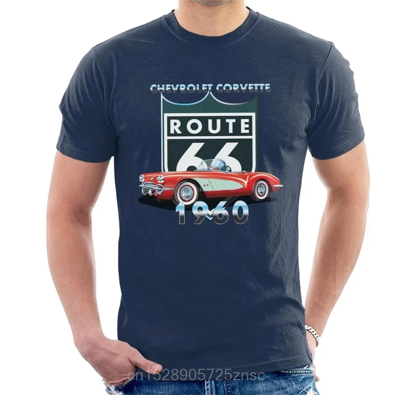 Напечатанная camiseta Chevrolet Corvette Route 66 1960 Мужская футболка masculina wo men camiseta|Футболки| |