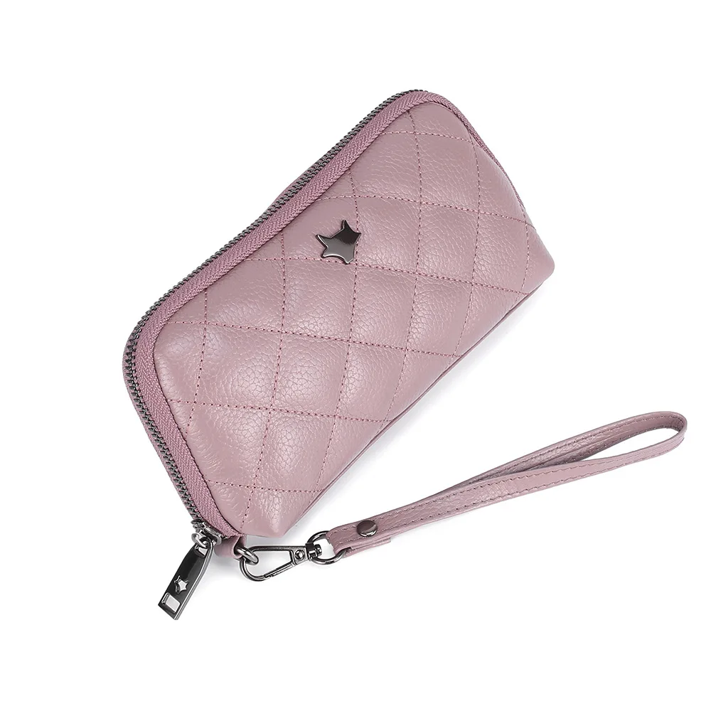 Taro Purple Дневной Клатч женский брендовый Дизайн Алмазная решетка Portefeuille Femme из натуральной кожи женский кошелек-клатч модные длинные сумки с ремешком - Цвет: Taro Purple