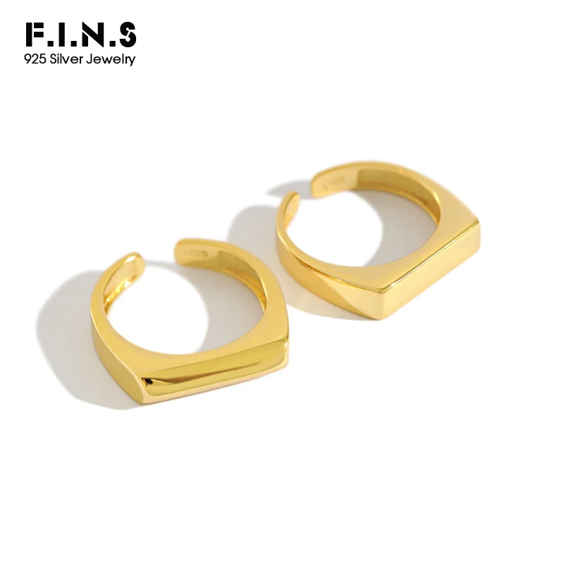 F.I.N.S 925 пробы Серебряное кольцо простое плоское граненое открытое Золотое