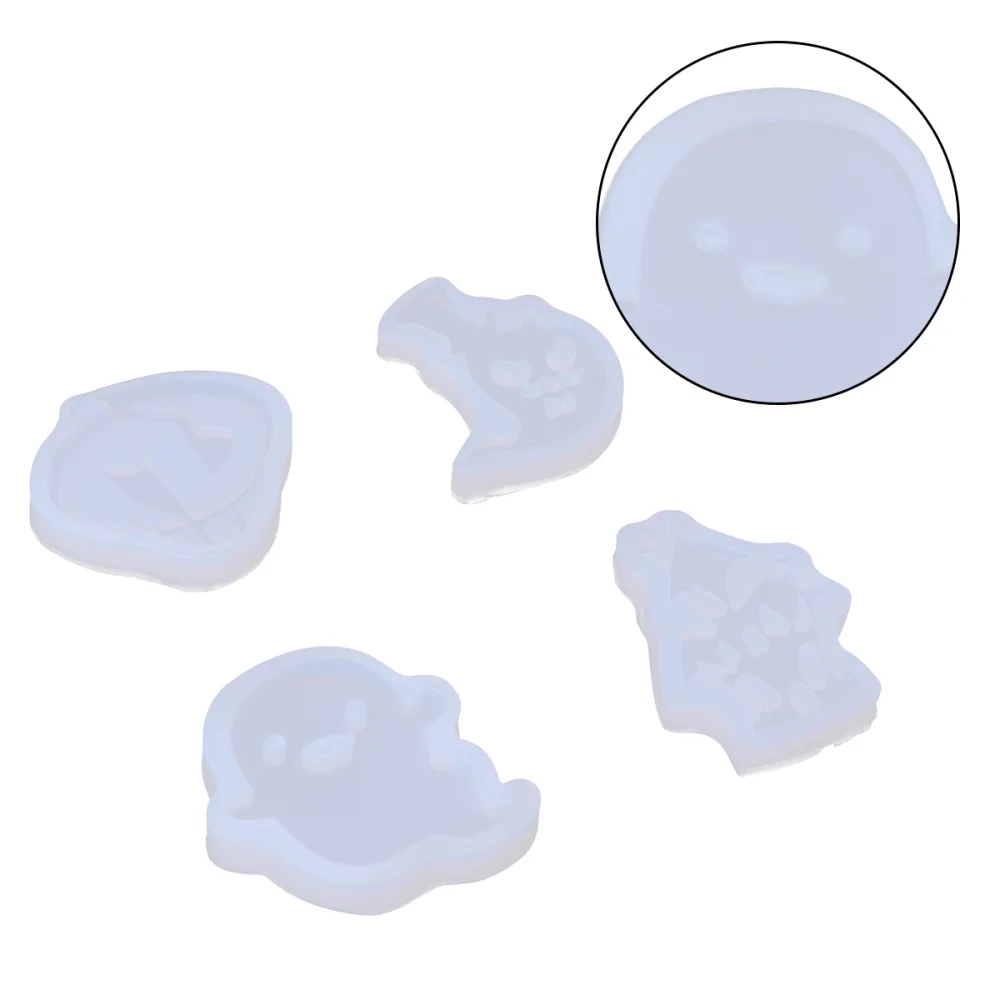

4pcs Halloween Theme Ghost Pattern Mold Epoxy Mould with Holes for Home