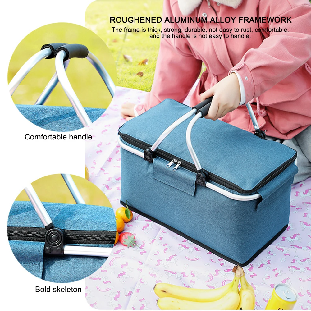 Folding Picnic Pouch Basket Large Capacity Multifunctional Insulated Bag  Outdoor Travel Camping Fishing Storage Box Organizer