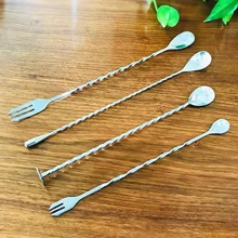 Барная ложка для смешивания коктейлей из нержавеющей стали с вилкой, Резьбовая палочка, ледяной Мохито, барная посуда, инструменты бармена, аксессуары