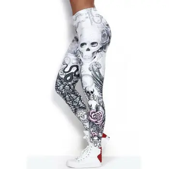 

Women Sports Leggings Fashion Hip Hop Skull Print High Waist Workout Skinny Leggings Running Gym Fitness Stretch Long Trousers
