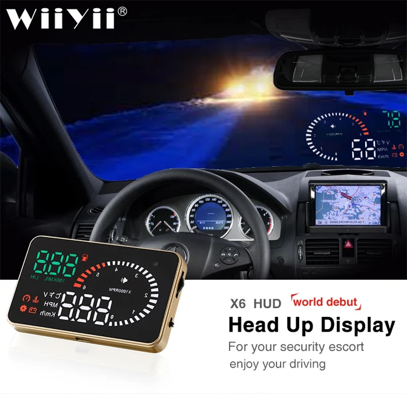 

WiiYii X6 OBD2 HUD Head Up Display Car 3 Inch Overspeed Security Warning System Windshield Projector Voltage Alarm hud mirror