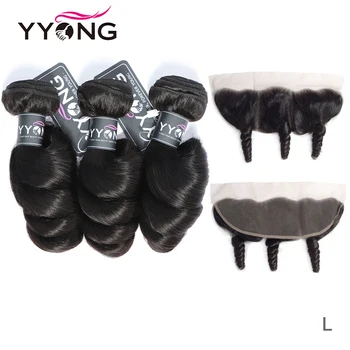 

Yyong Brazilian Loose Wave Bundles With Frontal 3 Remy Human Hair Weave Bundles With Closure Free Part Lace Frontal With Bundles