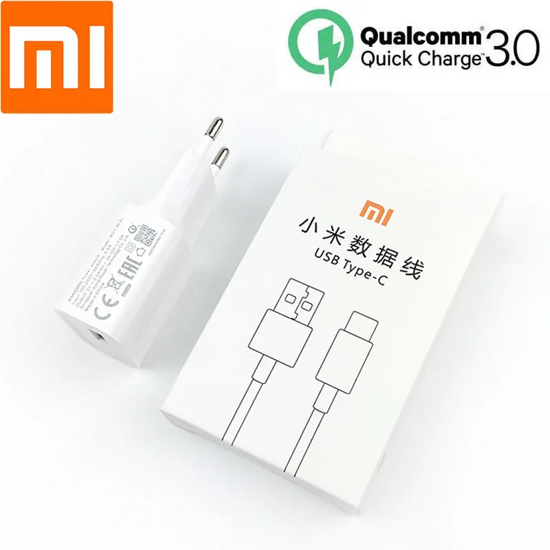 

Original Xiaomi Fast Charger QC 3.0 12V1.5A quick charge power adapter usb type c data cable for mi 8 9t se k20 pro redmi note 7