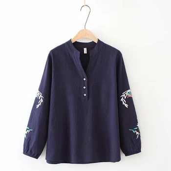

Plus Size XL-3XL Women's Floral Embroidery Blouse V-neck Long Sleeved Blusas OL Tops