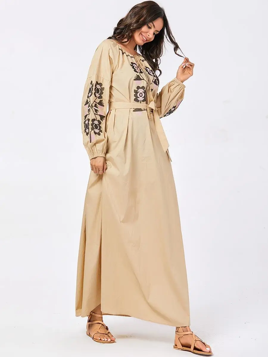 Abaya женское мусульманское длинное платье для девочки вышивка кафтан исламский винтажный Повседневный халат платье осень платье с длинными рукавами арабский Повседневный