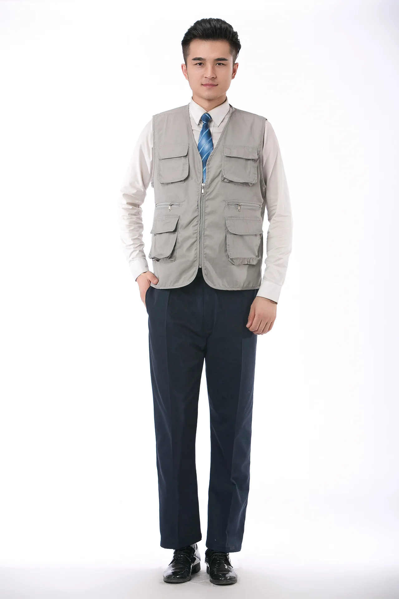 Outdoor Vest Waistcoat Coat Men Multi-pockets Work Vest Waistcoat Solid Color Summer Waistcoat Customizable