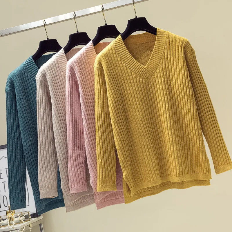 

Fashion V Neck Sweater Women 2019 Winter Casual Knitted Pullover Autumn Top Solid Long Sleeve Cashmere Jumper Pull Femme