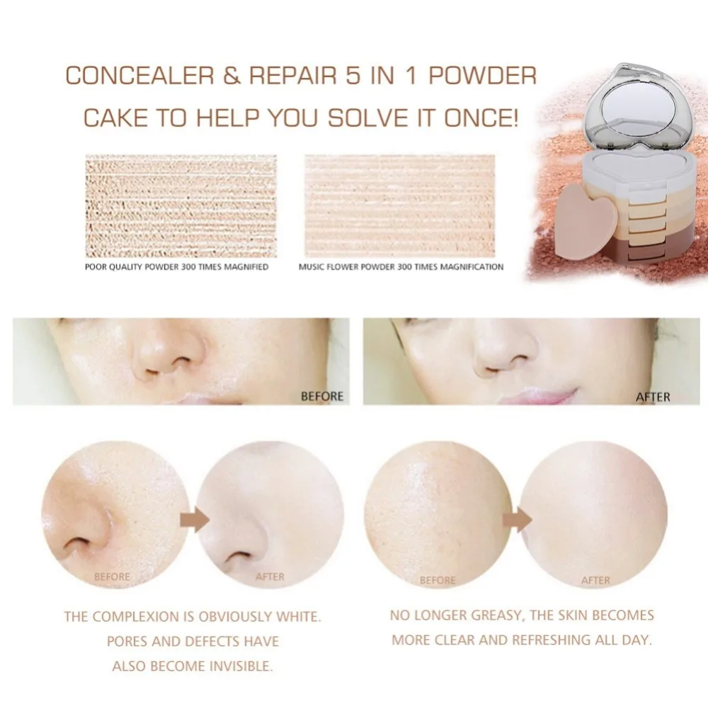 Five-layer Pressed Powder Cover Blemishes Even Skin Tone Brighten Makeup Effect Makeup Pressed Powder