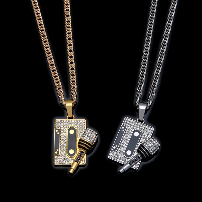 

TC-4 60cm 37g Tape & Microphone Zinc Alloy Men's Pendant Necklace Hip Hop Style Necklace