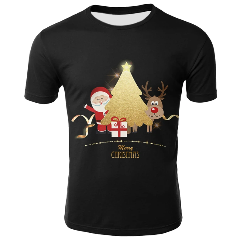 Летняя футболка с 3D принтом, Мужская и Женская рождественская одежда, уличная одежда с Санта Клаусом и оленем, забавная Рождественская 3d футболка размера плюс - Цвет: T19