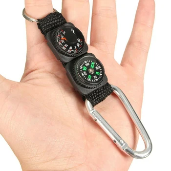 

20pcs 3 in 1 Multifunction Compass Thermometer Climbing Buckle Outdoor Key Ring Keychain Survival Camping Hiking Travel Tools
