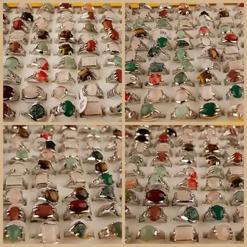 

36 Pcs/lot fashion alloy ring with natural stone design luxury women alloy ring lot wholesale