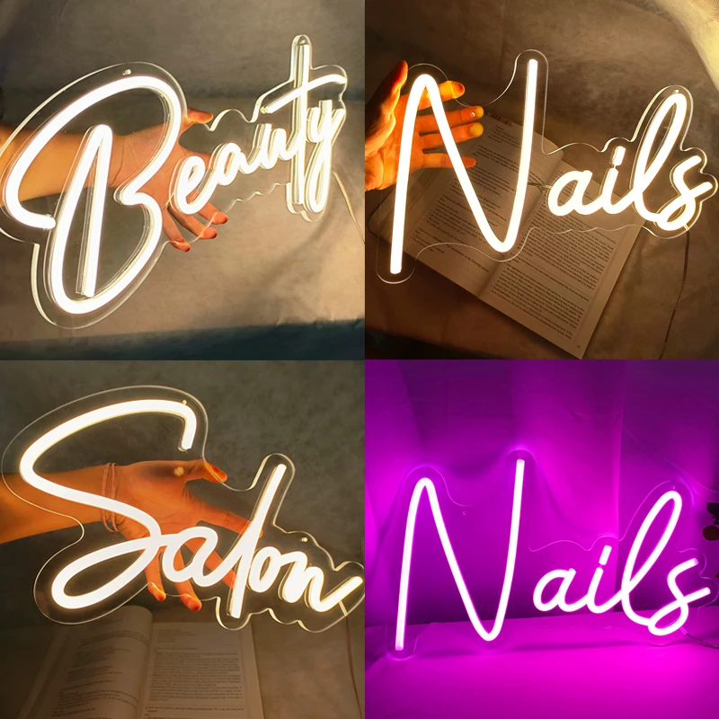 Custom Led Flex Neon Sign Beauty Salon Hair Nails Open Visual Art Bar Pub Club Wall Hanging Flexible Lighting for decoration lam | Лампы и