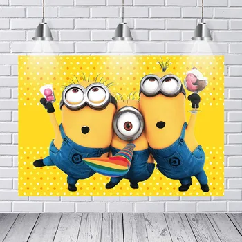 

Yellow Photography Backdrop Kids 1st Birthday Party Minions Photo Background High Quality Vinyl Photo Booth Props