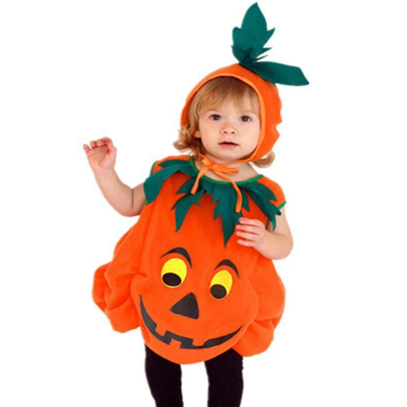 Детский Нарядный комбинезон без рукавов в виде тыквы на Хэллоуин с шапочкой, маскарадный костюм для мальчиков и девочек