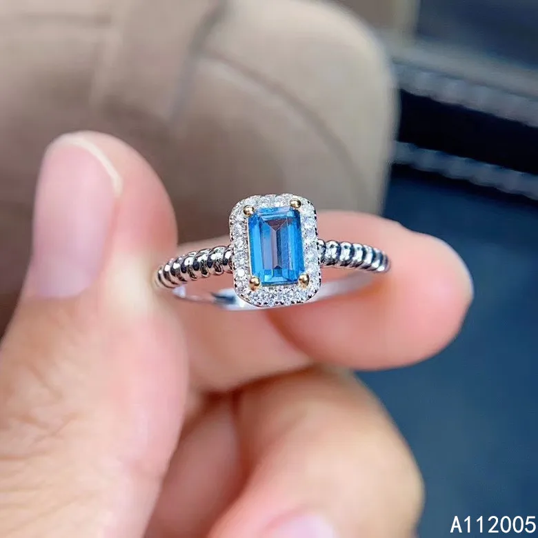 

KJJEAXCMY fine jewelry 925 sterling silver inlaid natural blue topaz ring delicate new female gemstone luxury support test