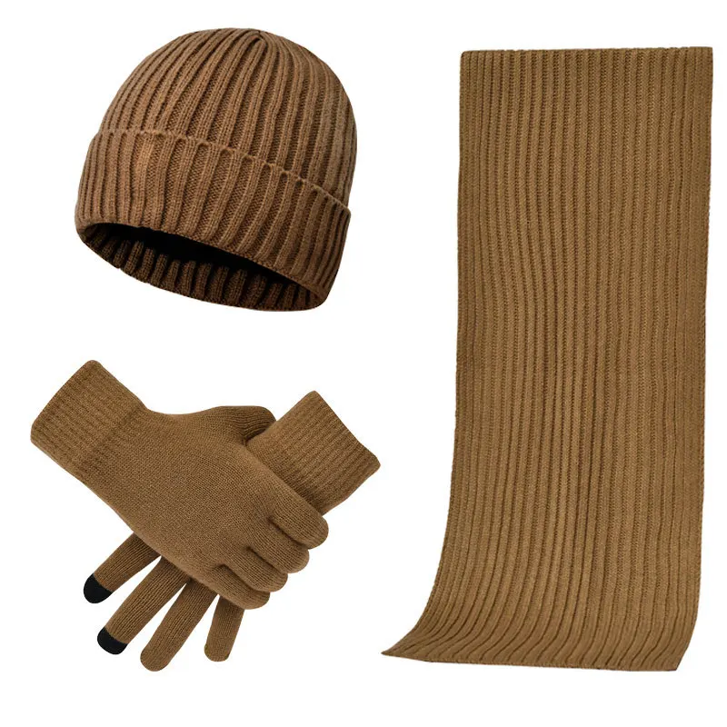 Winter Men Beanie Hat, Scarf, Touch Screen Gloves, 3 Pieces Winter