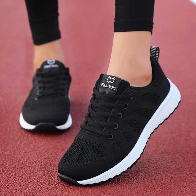 Zapatillas de deporte con plataforma para mujer, zapatos planos sin cordones,  calcetín de malla transpirable, color negro, Primavera, 2023 - AliExpress