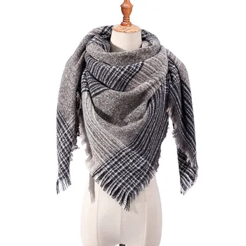 

2019 Fashion winter warm Plaid Triangle Cashmere scarf for women Striped Blanket knitted shawl and Wraps Pashmina Female foulard