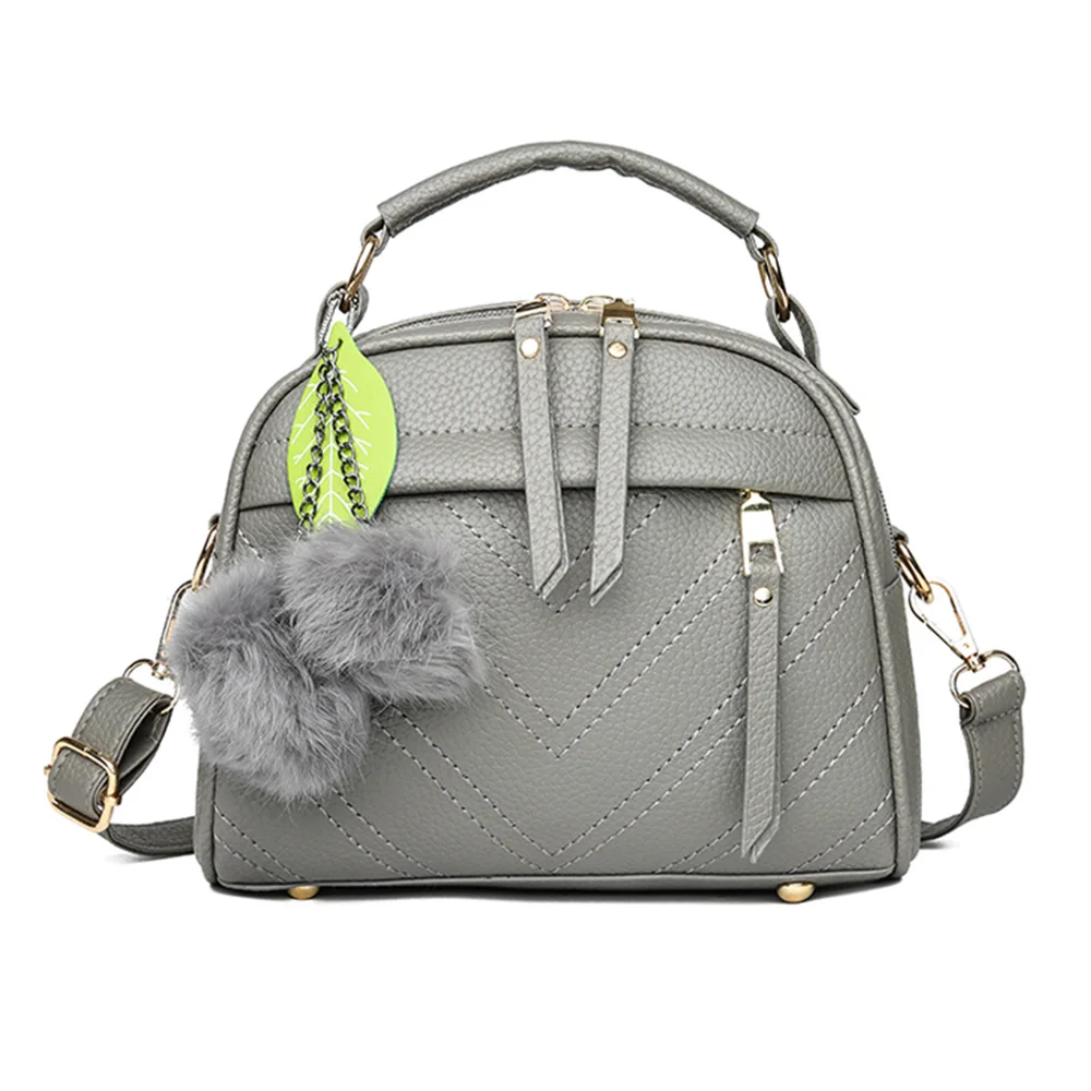 

Woman Handbags with Hair Ball Casual Top-handle Bags Quality Leather Female Shoulder Bags Ladies' Crossbody Messenger Tote Bag