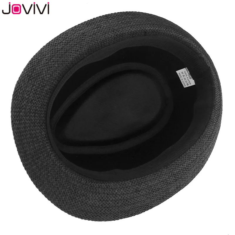 Jovivi 1x летняя соломенная фетровая шляпа унисекс с короткими полями, Пляжная солнцезащитная Кепка с черным поясом, шляпы для мужчин и женщин, джазовая шляпа, есть 4 цвета