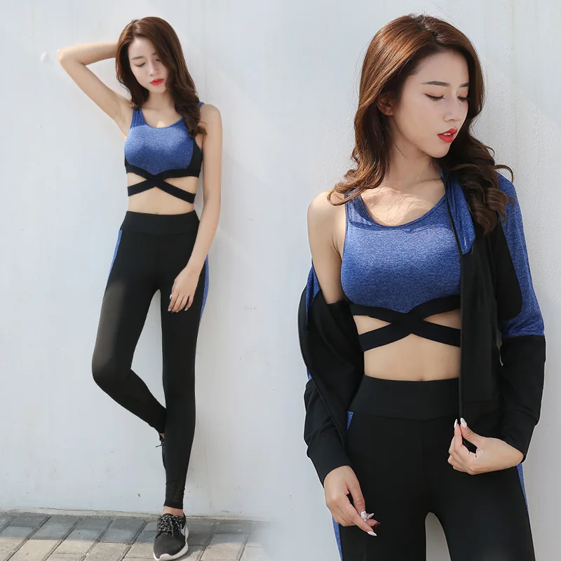 

2019 new women's sportswear autumn and winter gym suit outdoor running four-piece set Yoga suit