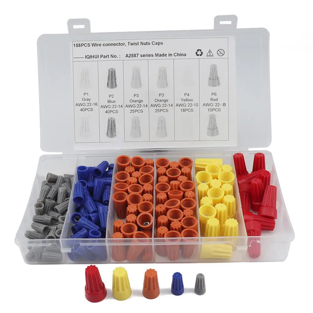 

158 PCS Electrical Wire Connectors Screw Terminals with Spring Insert Twist Nuts Caps Connection Assortment Set Auto Parts