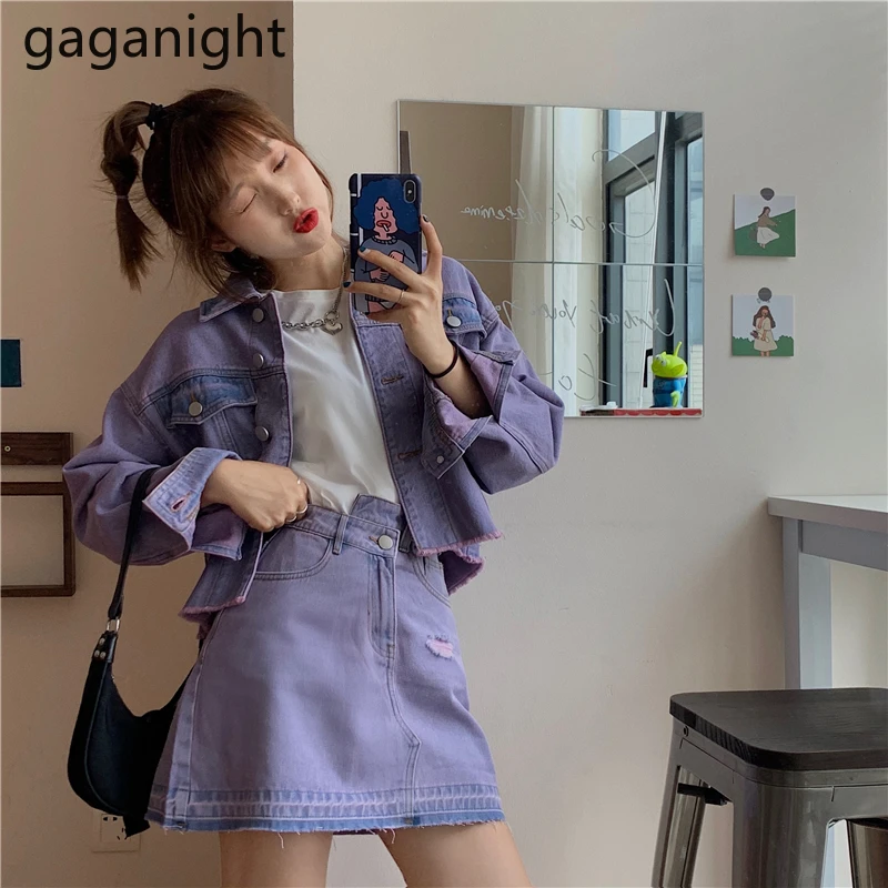 Женский джинсовый костюм Gaganight винтажный комплект из двух предметов короткая